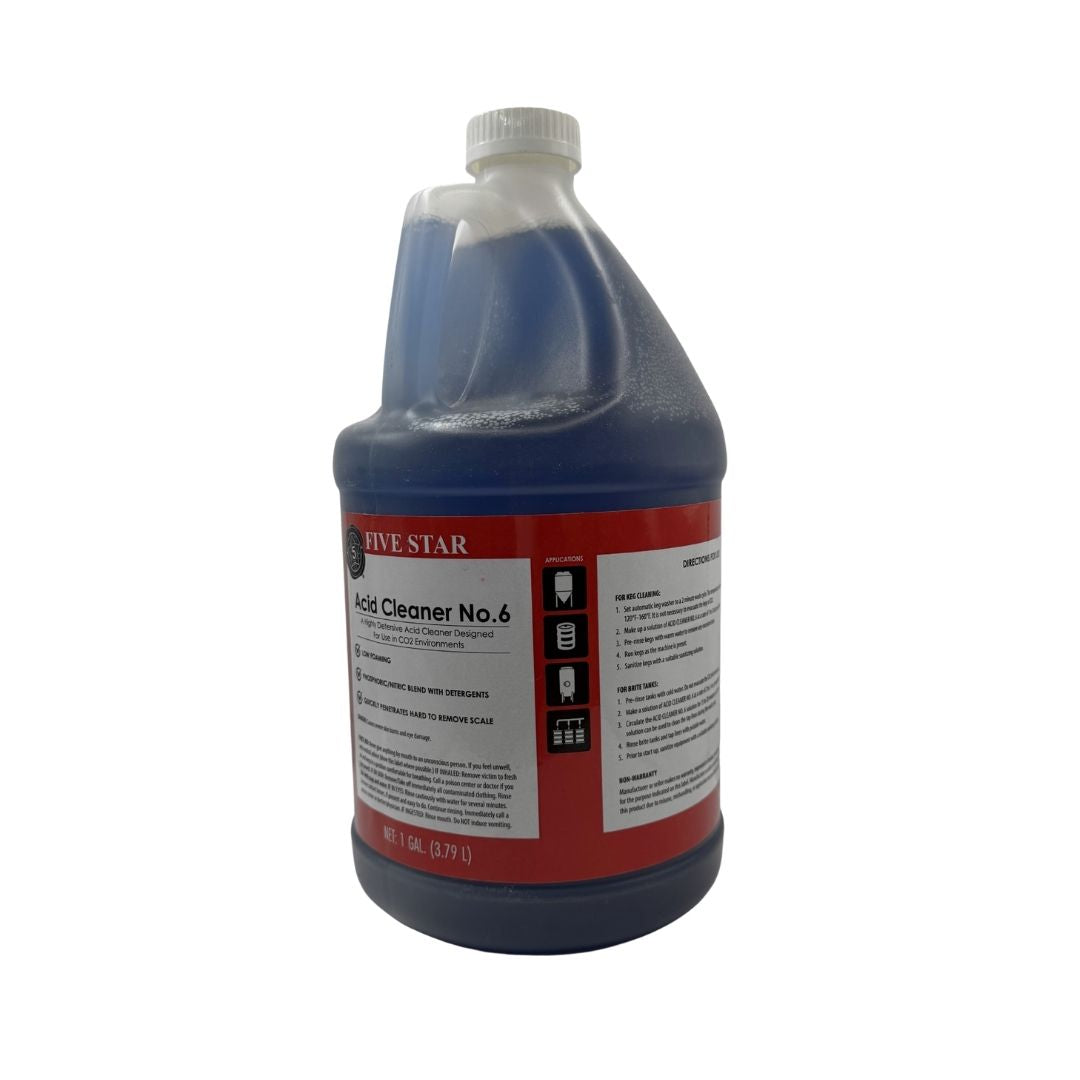 Limpiador Ácido #6 Five Star 1 Gal (3.78 L) | Nítrico/Fosfórico + Detergentes | Baja Espuma CO2 para ajuste de acidez en vino