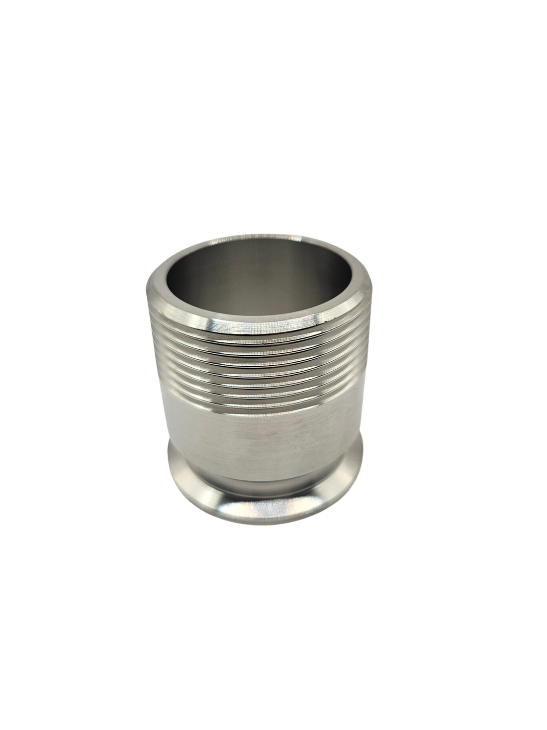 Adaptador Tri-Clamp 1.5" a rosca macho 1-1/2" de acero inoxidable de 2" de alto