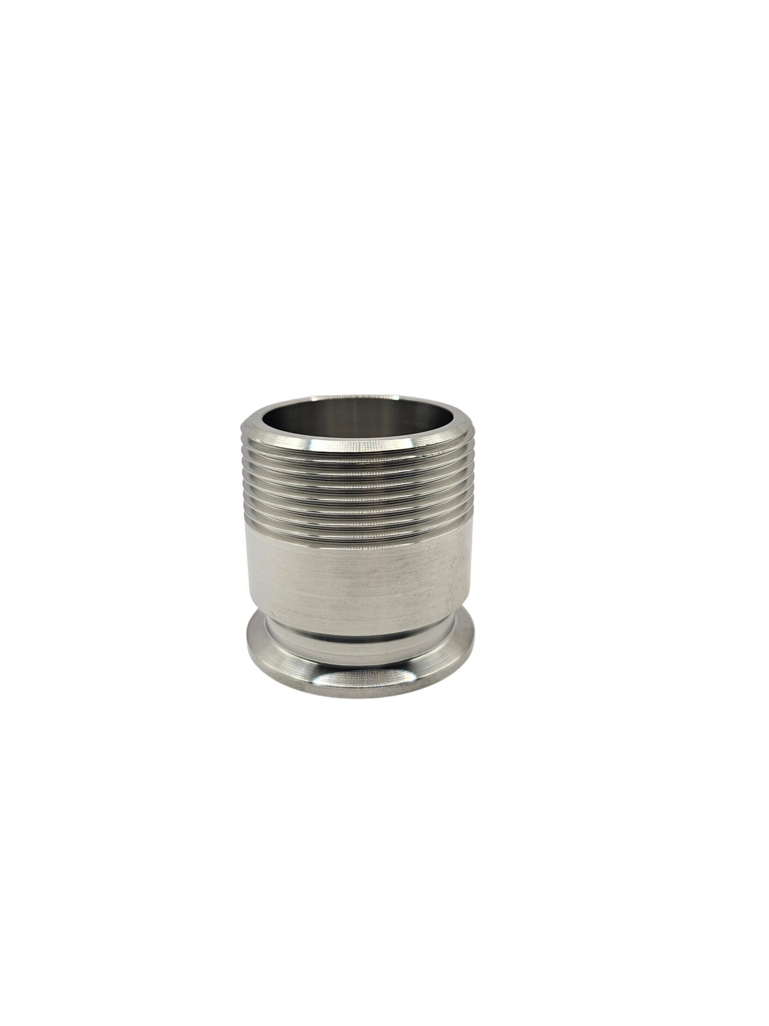 Adaptador Tri-Clamp 1.5" a rosca macho 1-1/2" de acero inoxidable de 2" de alto