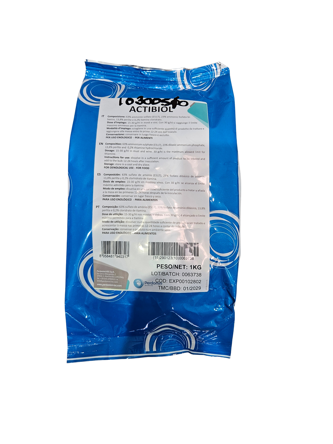 Activador de Fermentación Actibiol – Sales de Amonio, Levadura Inactiva y Tiamina (1 kg) - Perdomini IOC