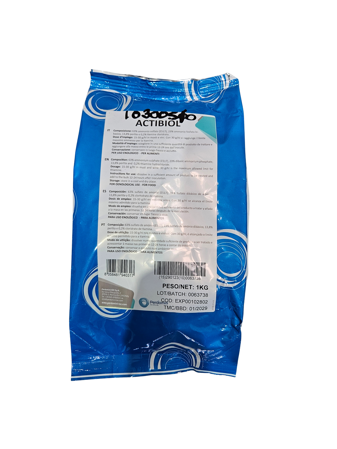 Activador de Fermentación Actibiol – Sales de Amonio, Levadura Inactiva y Tiamina (1 kg) - Perdomini IOC