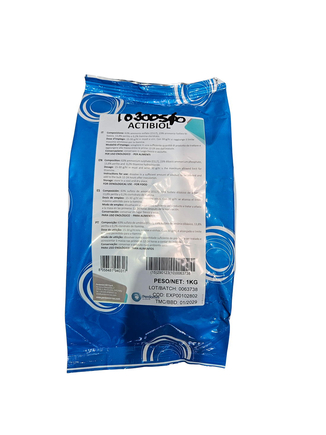 Activador de Fermentación Actibiol – Sales de Amonio, Levadura Inactiva y Tiamina (1 kg) - Perdomini IOC