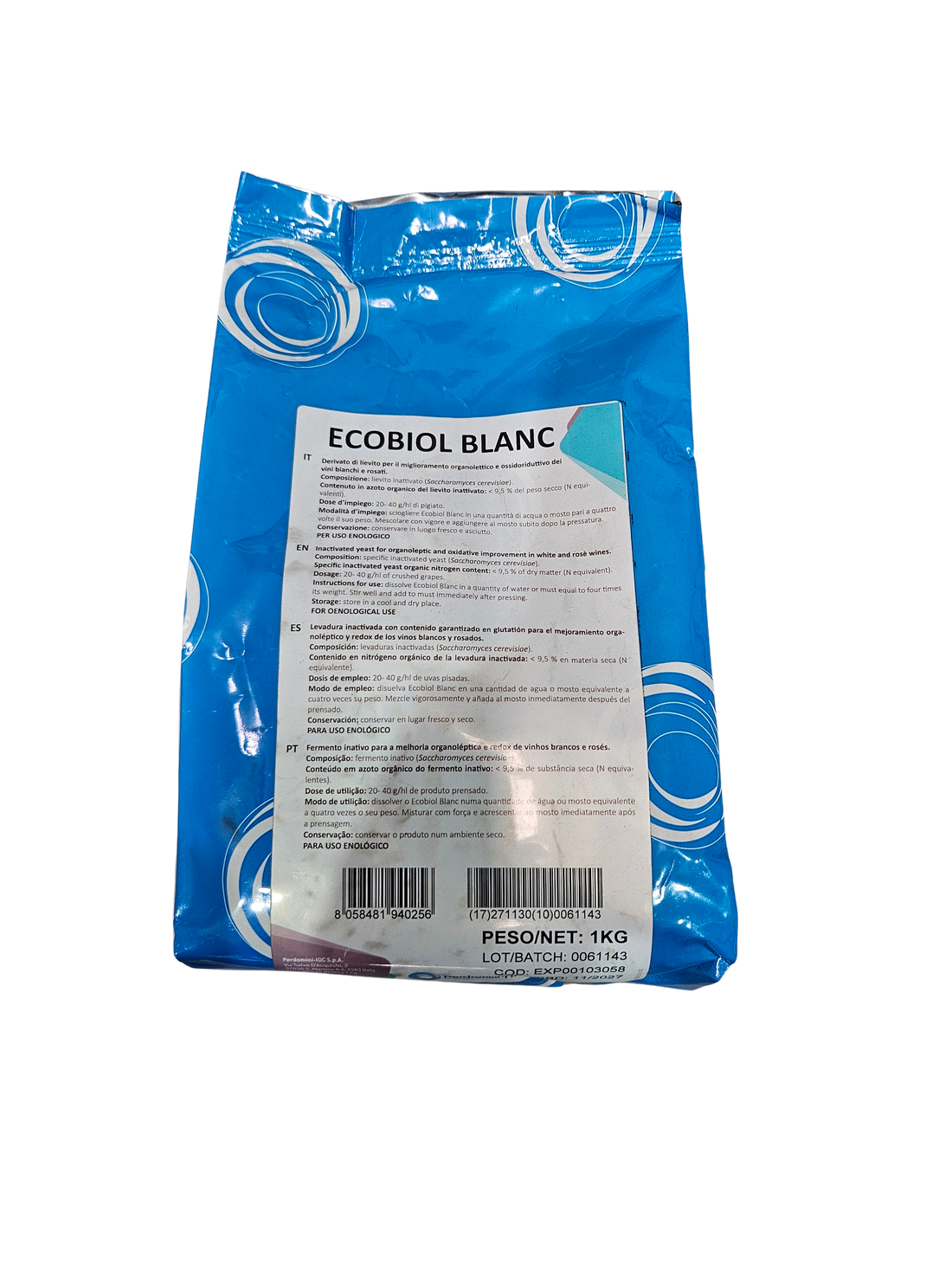 Nutriente Orgánico Ecobiol Blanc – Hollejos de Levadura Ricos en Glutatión para Vinos Blancos (1 kg) - Perdomini IOC
