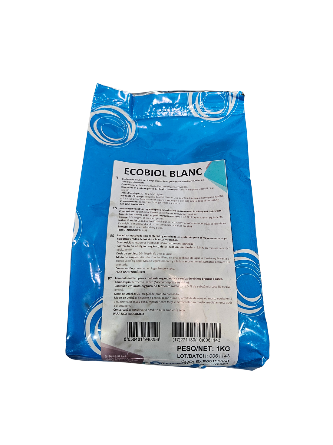 Nutriente Orgánico Ecobiol Blanc – Hollejos de Levadura Ricos en Glutatión para Vinos Blancos (1 kg) - Perdomini IOC