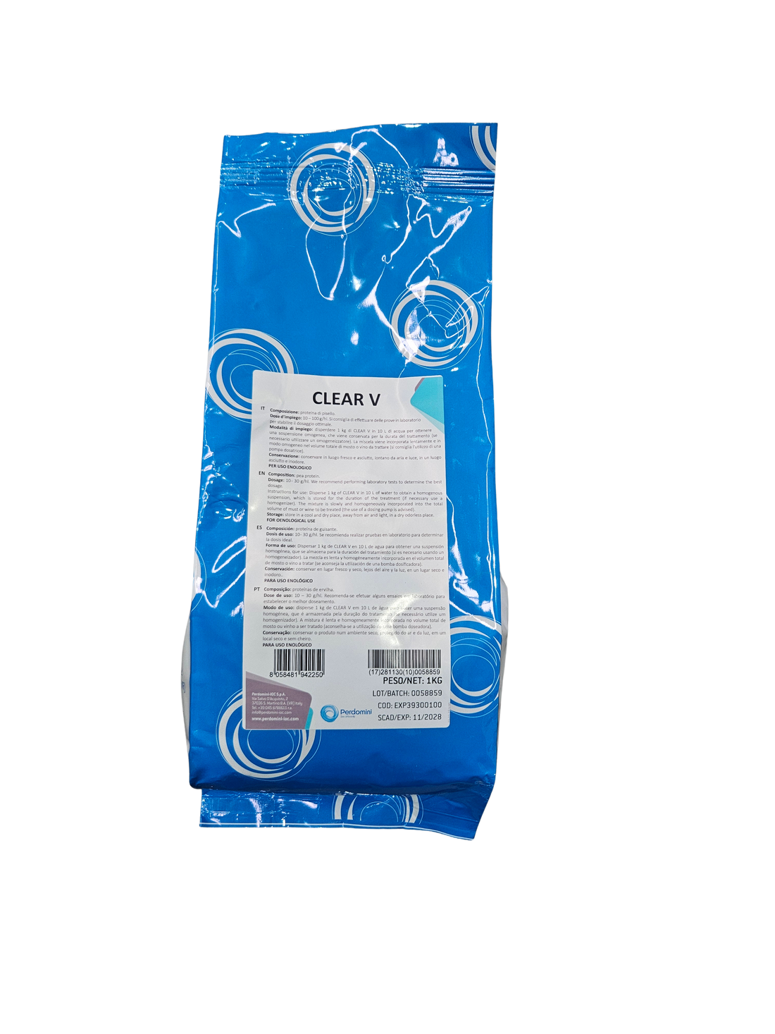 Clarificante Clear V – Proteína Vegetal de Guisante para Clarificación de Vinos Tintos (1 kg) - Perdomini IOC
