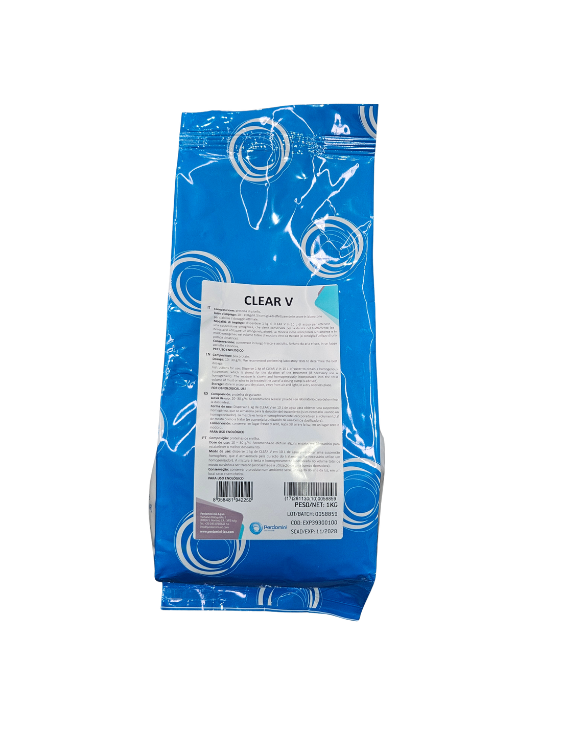 Clarificante Clear V – Proteína Vegetal de Guisante para Clarificación de Vinos Tintos (1 kg) - Perdomini IOC