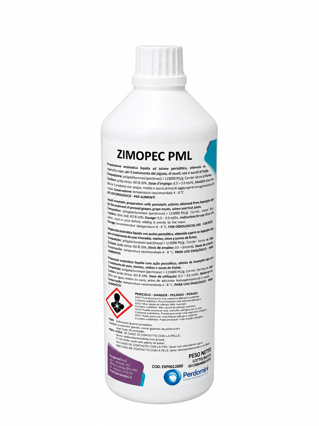 Enzima Enológica Zimopec PML – Pectinasa Líquida para Maceración Prefermentativa de Blancos (1 L) - Perdomini IOC