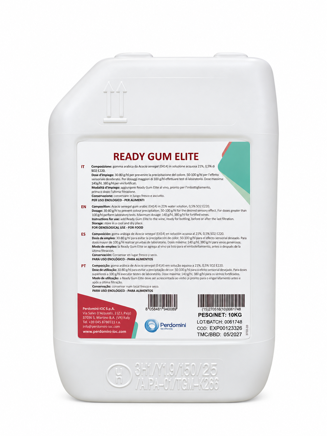Goma Arábiga Ready Gum Elite – Estabilizante Coloidal Premium para Protección y Brillo del Vino (10 kg) - Perdomini IOC