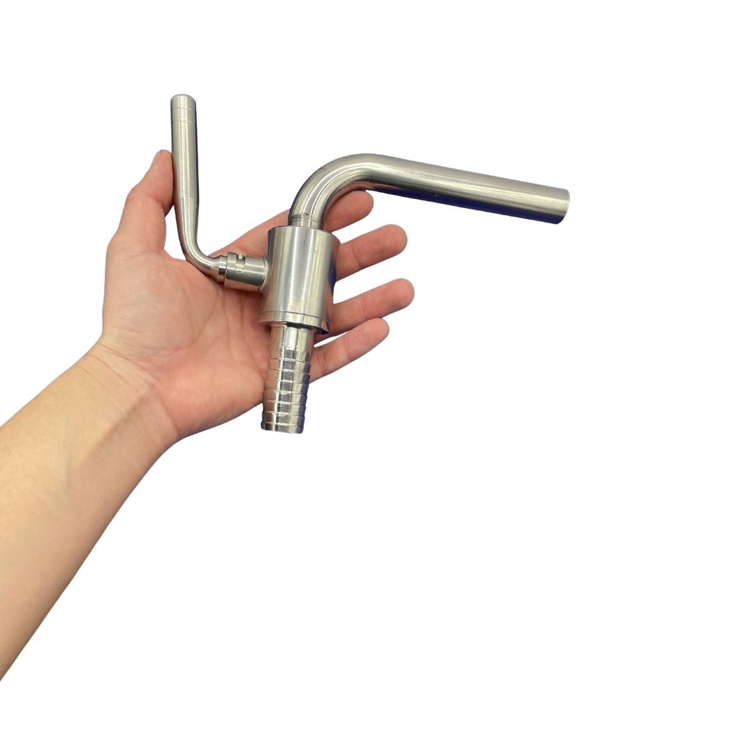 Detalle de Válvula para Llenado de Barricas con Espiga 1/2" (Ball Valve) Inox 304 para crianza y afinado de vino
