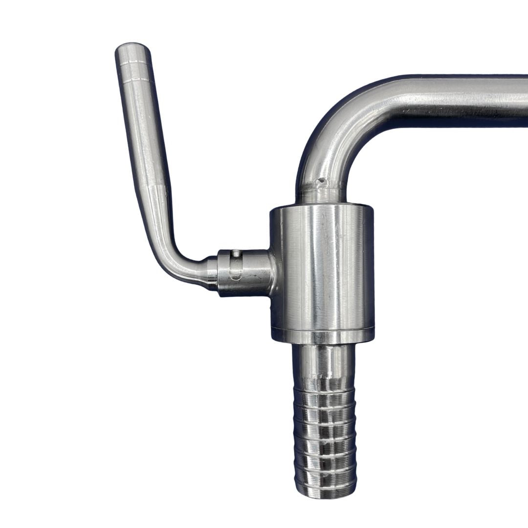 Detalle de Válvula para Llenado de Barricas con Espiga 1/2" (Ball Valve) Inox 304 para crianza y afinado de vino