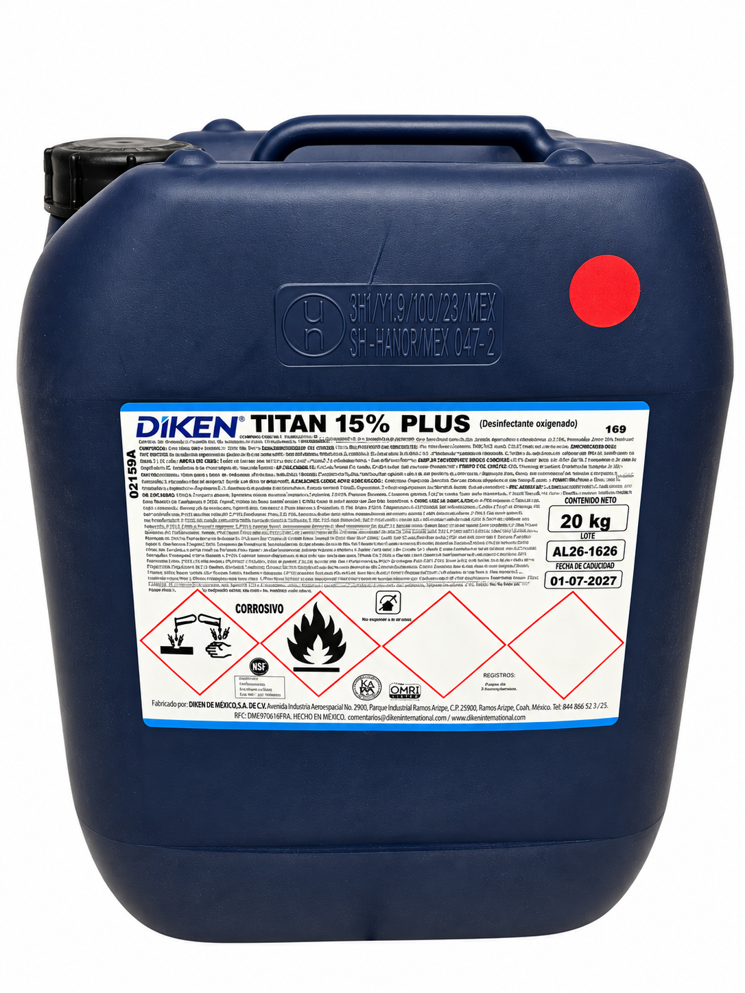 Sanitizante de contacto directo base peracético - TITAN 15% PLUS - Bote 20 Lt