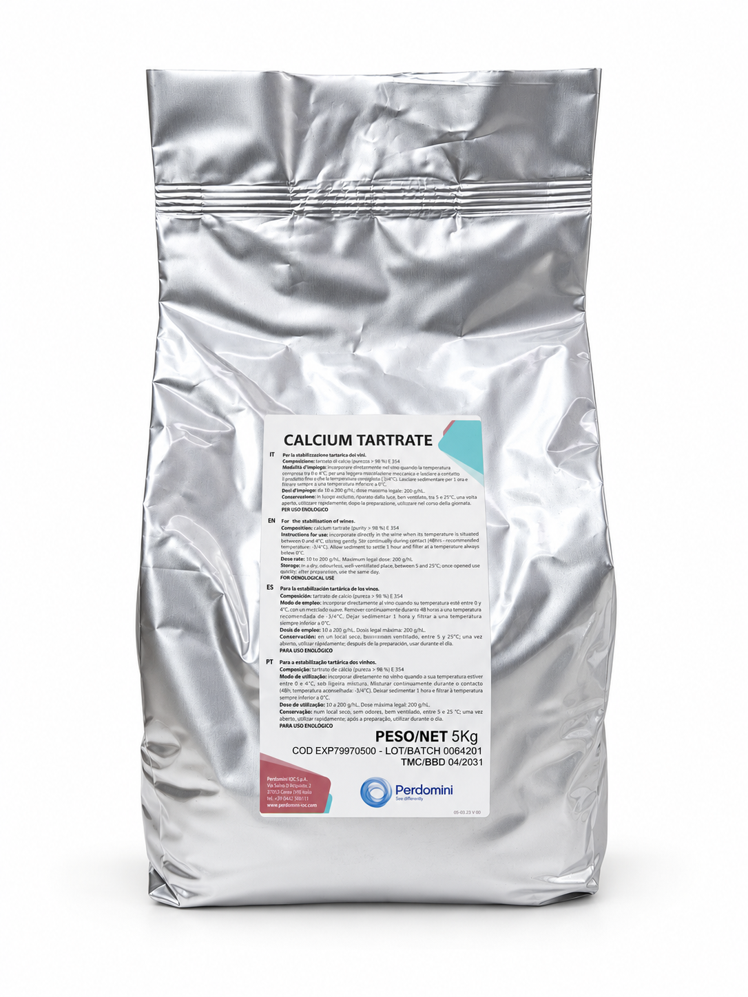 Tartrato de Calcio – Estabilizante Tartárico para Vinos (5 kg) - Perdomini IOC
