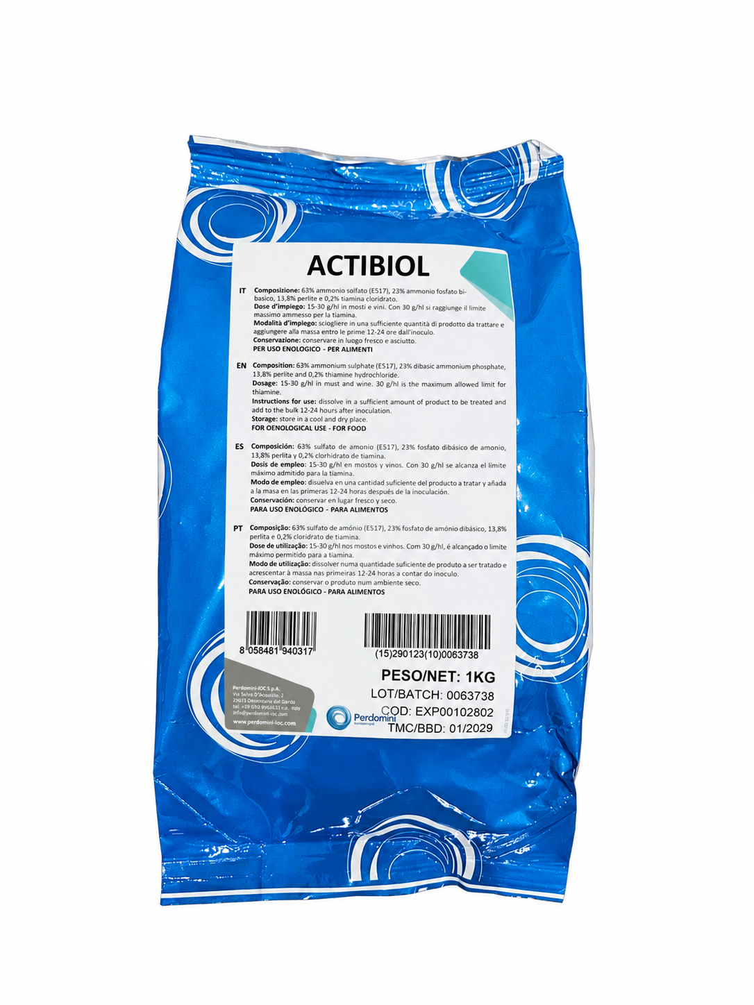 Activador de Fermentación Actibiol – Sales de Amonio, Levadura Inactiva y Tiamina (1 kg) - Perdomini IOC
