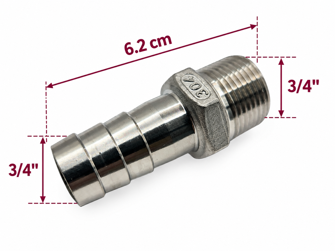 Adaptador espiga 3/4" a 3/4" NPT Acero Inoxidable