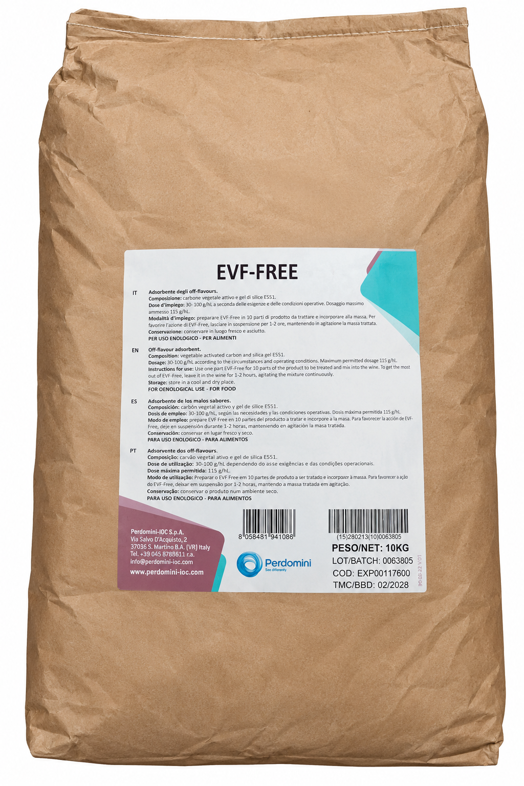 Corrector de aroma EVF-Free – Carbón Activado con gel de silica (10 kg) - Perdomini IOC
