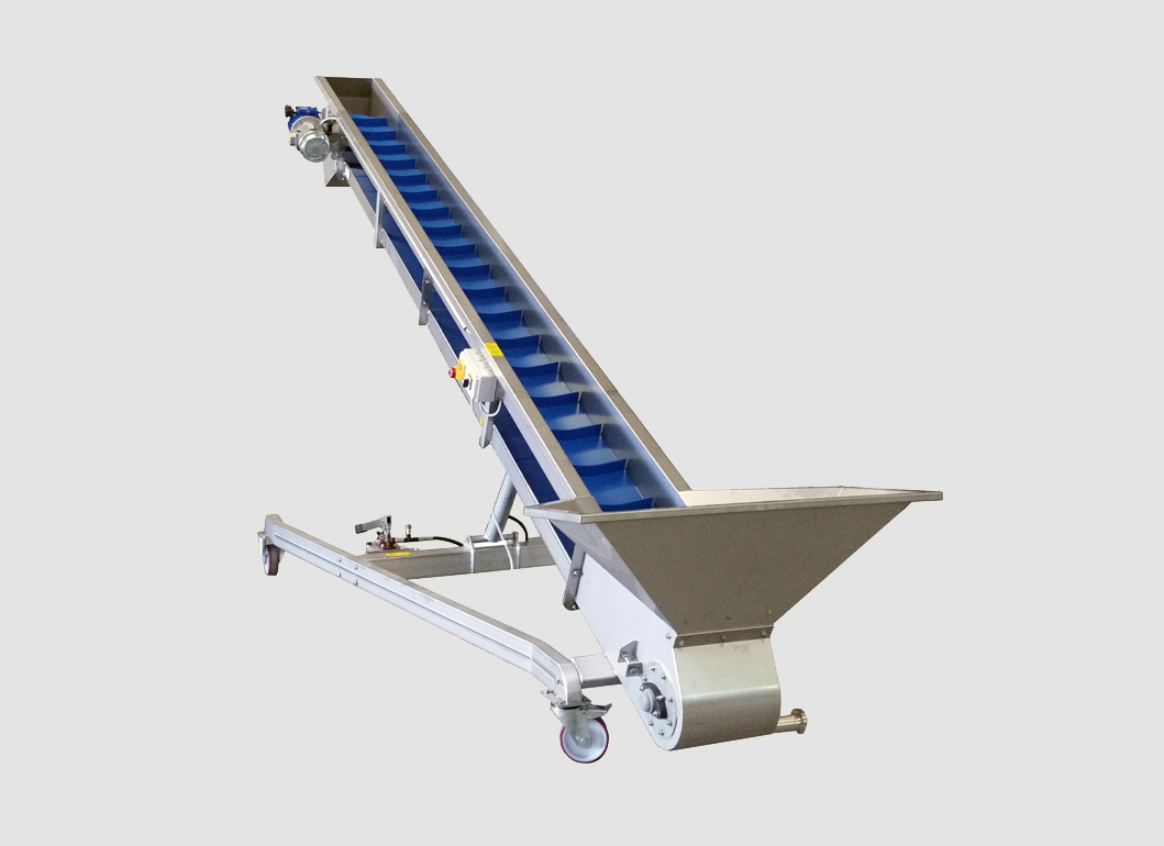 Bandas transportadoras/elevadoras con Tolva Zambelli para proceso de uva en bodega