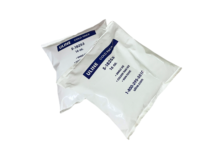 Bolsa refrigerante de un solo uso 16 oz, ideal para conservar alimentos frescos durante envíos o transporte.