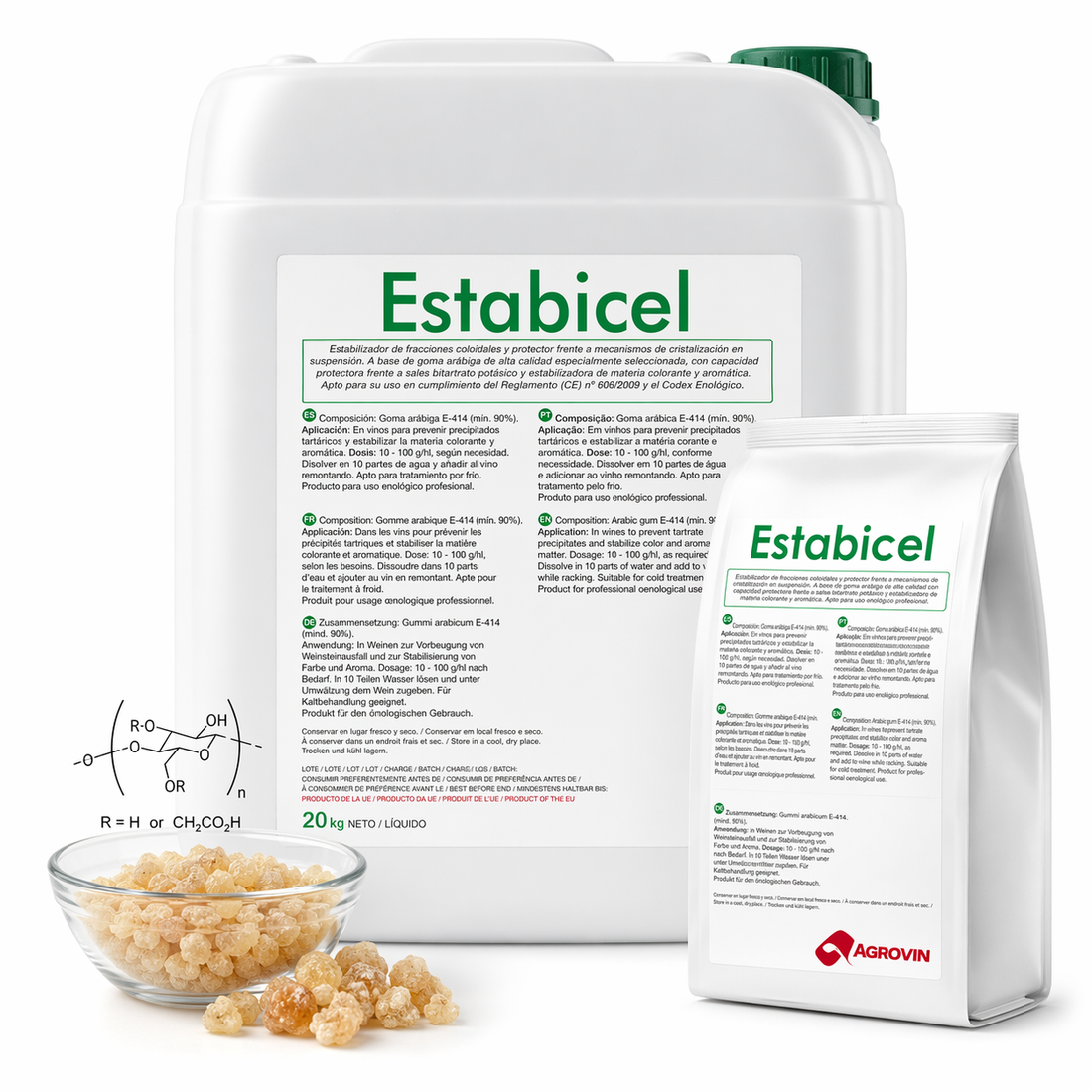 Detalle de Estabicel CMC Agrovin 22 kg para Estabilización Tartárica del vino