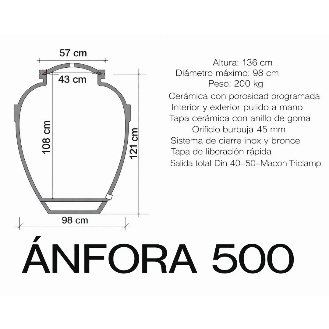 Ánfora (Tinaja) Cerámica Microporosa Sirio para Vino | 500, 600, 800 y 900 L