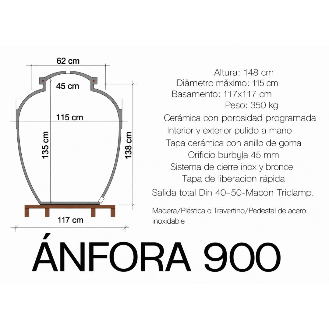 Ánfora (Tinaja) Cerámica Microporosa Sirio para Vino | 500, 600, 800 y 900 L