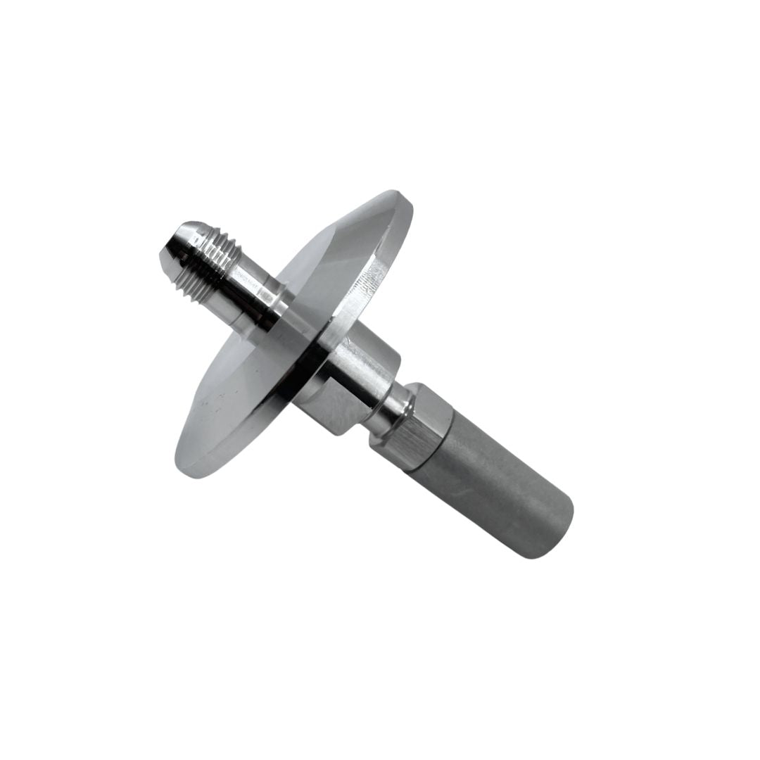 Piedra de carbonatación TriClamp 1 x 1/2" en acero inoxidable sobre fondo blanco.