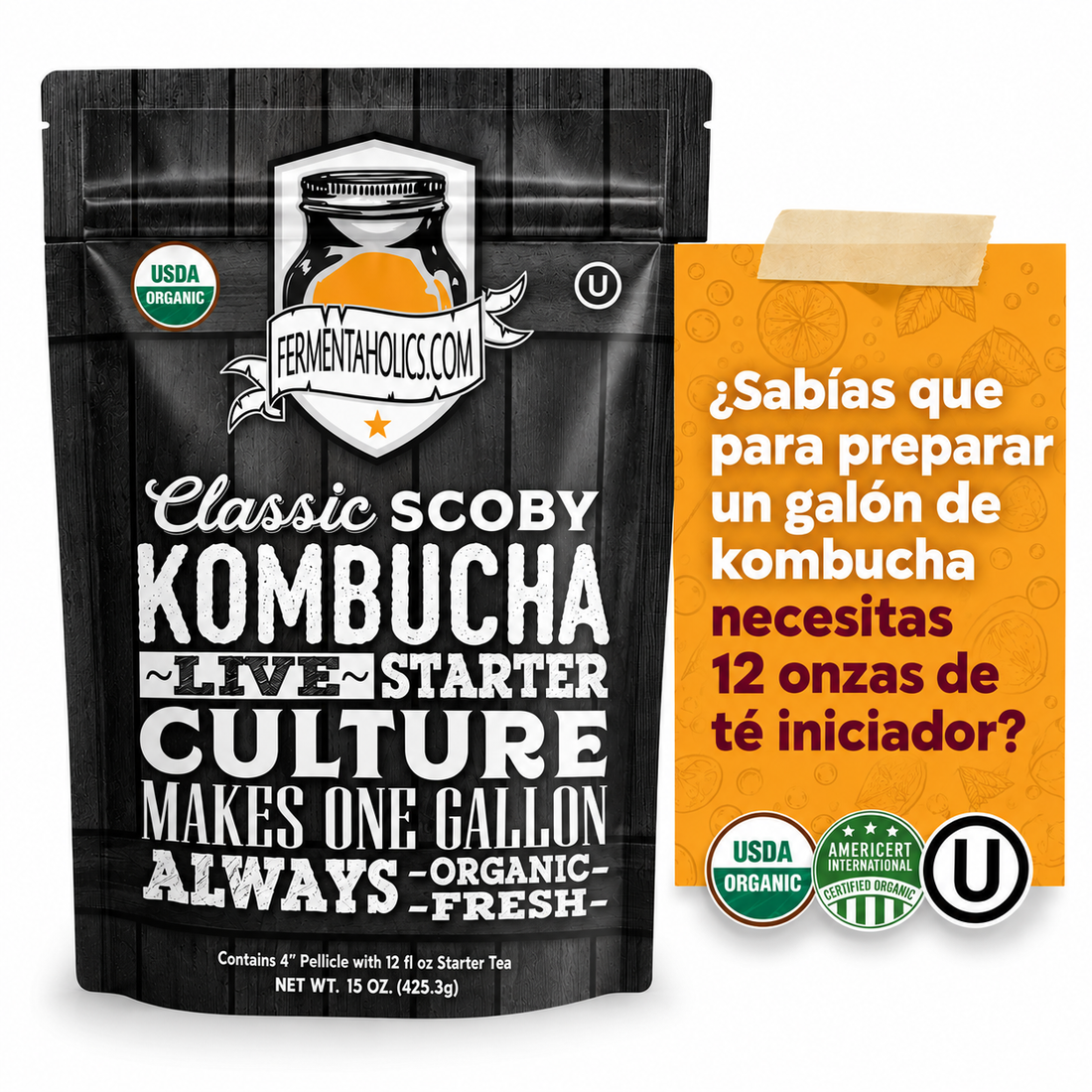 Scoby para fermentación de kombucha Cultivo con pelicula de 4" para 1 galón