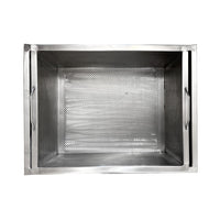 Detalle de Cuba “Pocilla” de recepción con cedazo perforado | acero inoxidable 304 para proceso de uva en bodega