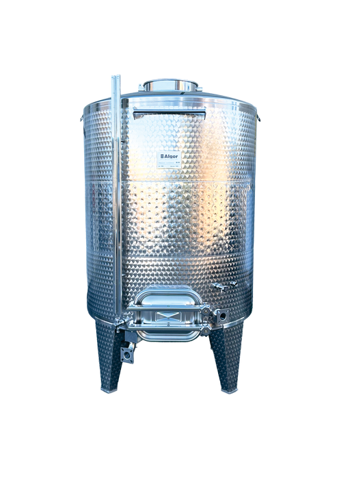 Tanque de acero inoxidable ALGOR - Sistema Almacenamiento con Chaqueta (FCPSTI) - Fondo Plano Inclinado 5% para crianza de